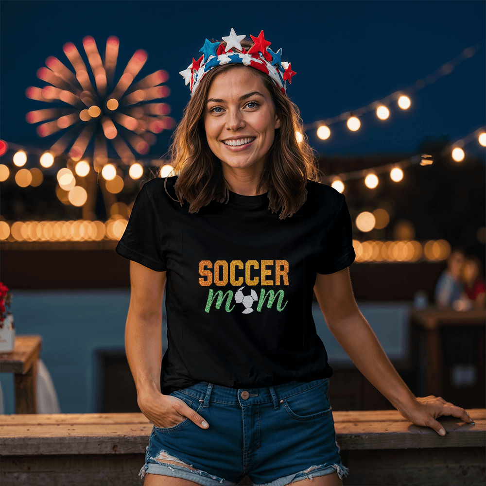 Glitter & Goals – Proud Soccer Mom T-shirt (black t-shirt)