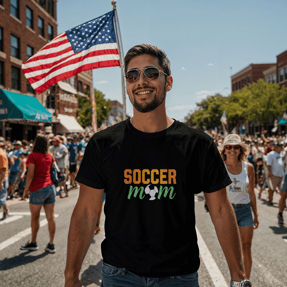 Glitter & Goals – Proud Soccer Mom T-shirt (black t-shirt)