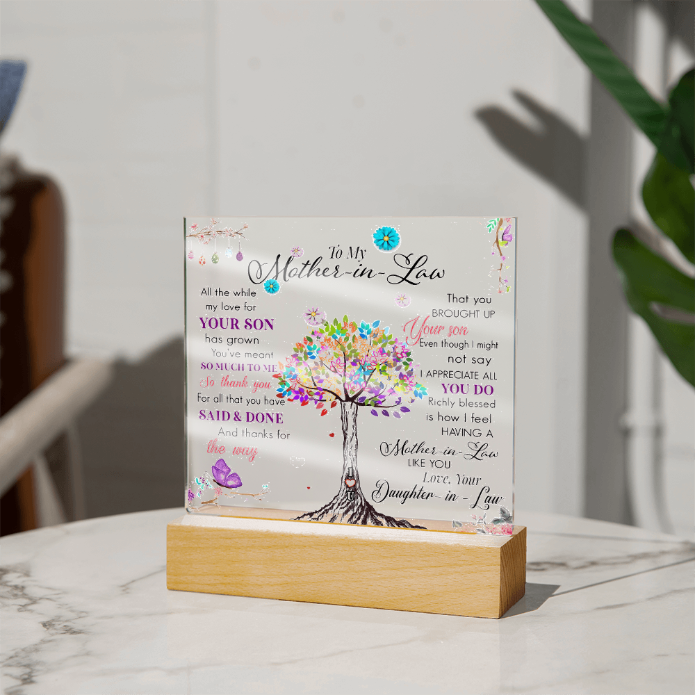 To My Mother-In-Law-Rooted in Gratitude, Blooming in Love-Printed Square Acrylic Plaque