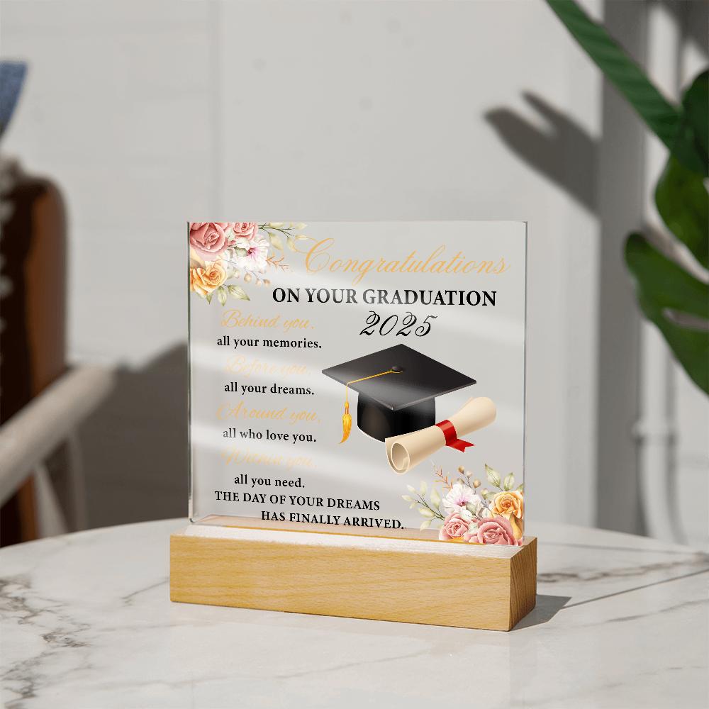 Blooming Success: A Graduate's Floral Salute-Printed Square Acrylic Plaque
