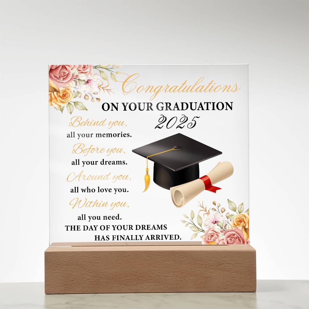 Blooming Success: A Graduate's Floral Salute-Printed Square Acrylic Plaque