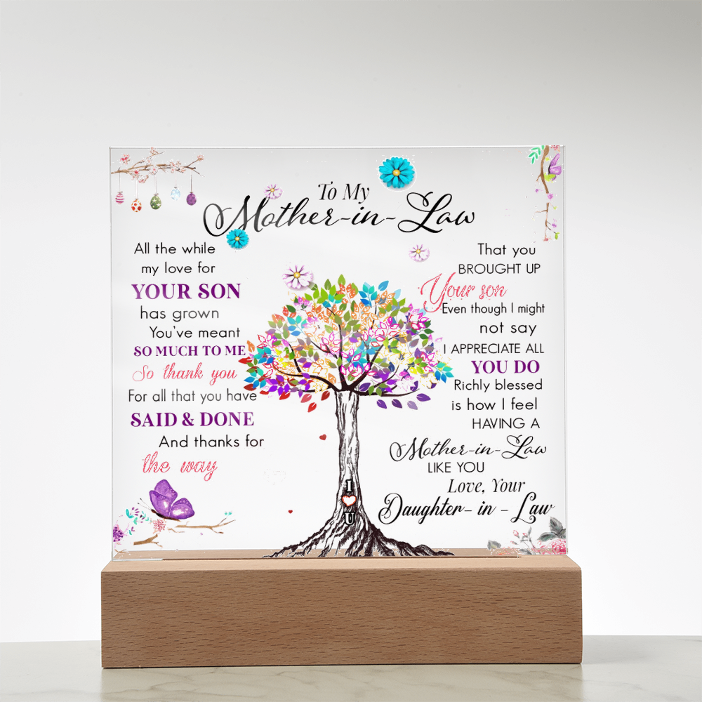 To My Mother-In-Law-Rooted in Gratitude, Blooming in Love-Printed Square Acrylic Plaque