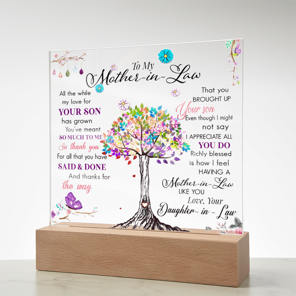 To My Mother-In-Law-Rooted in Gratitude, Blooming in Love-Printed Square Acrylic Plaque
