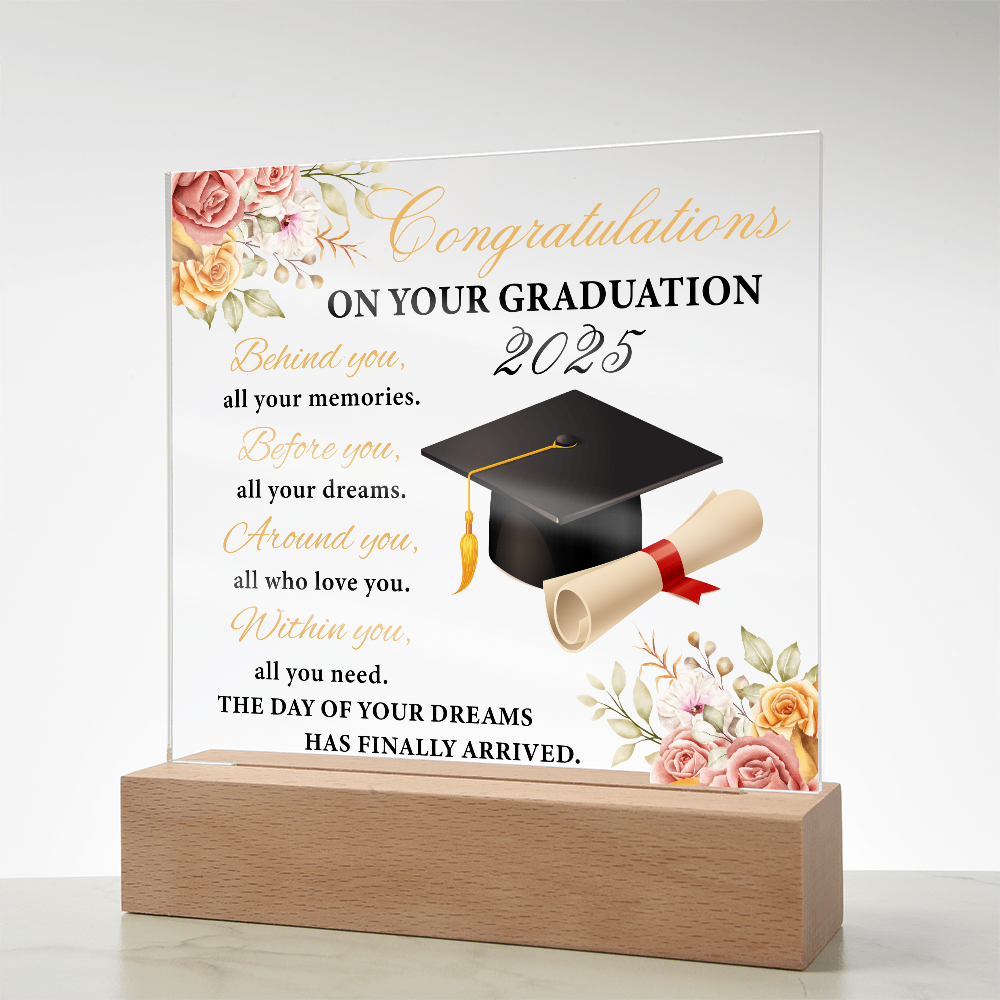Blooming Success: A Graduate's Floral Salute-Printed Square Acrylic Plaque