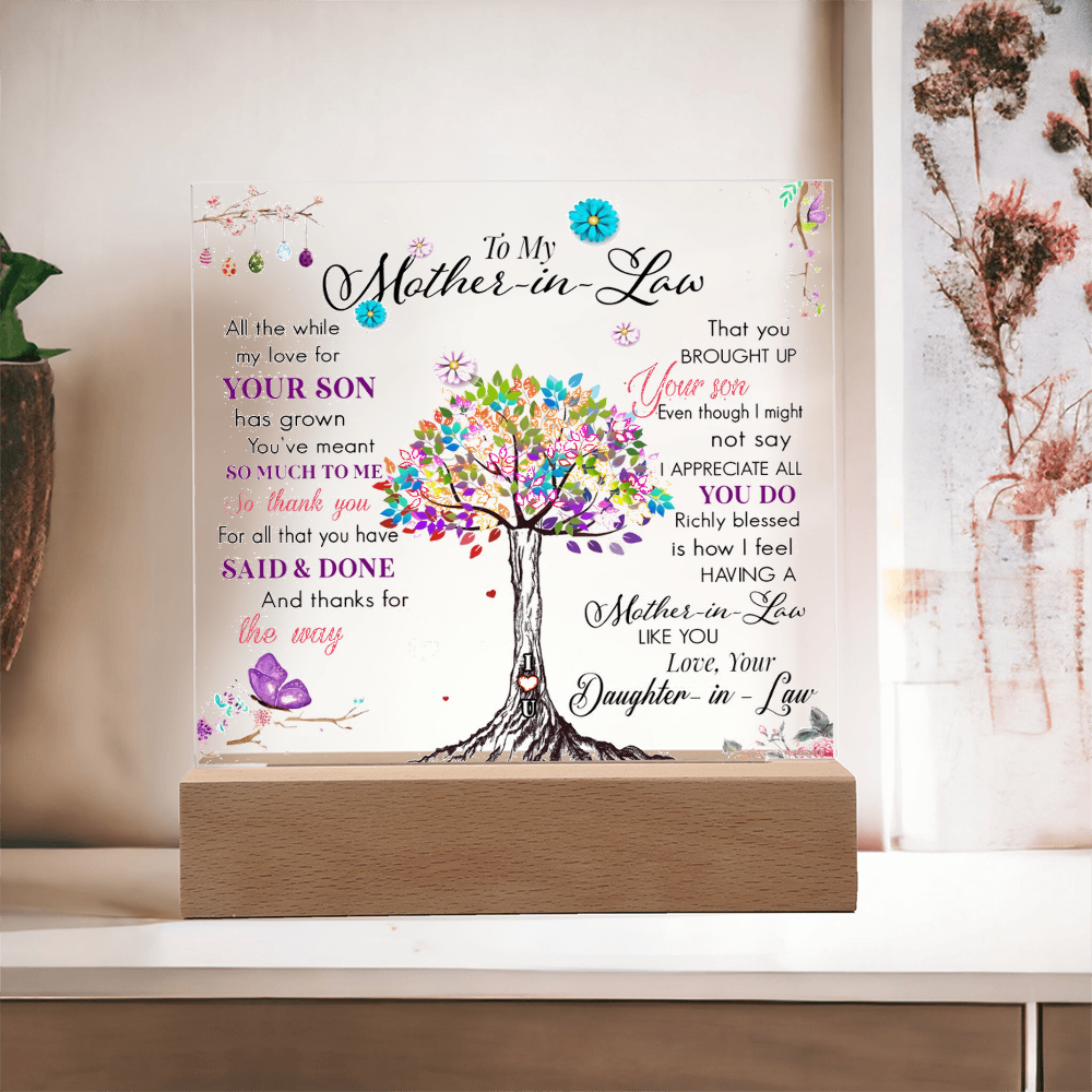 To My Mother-In-Law-Rooted in Gratitude, Blooming in Love-Printed Square Acrylic Plaque