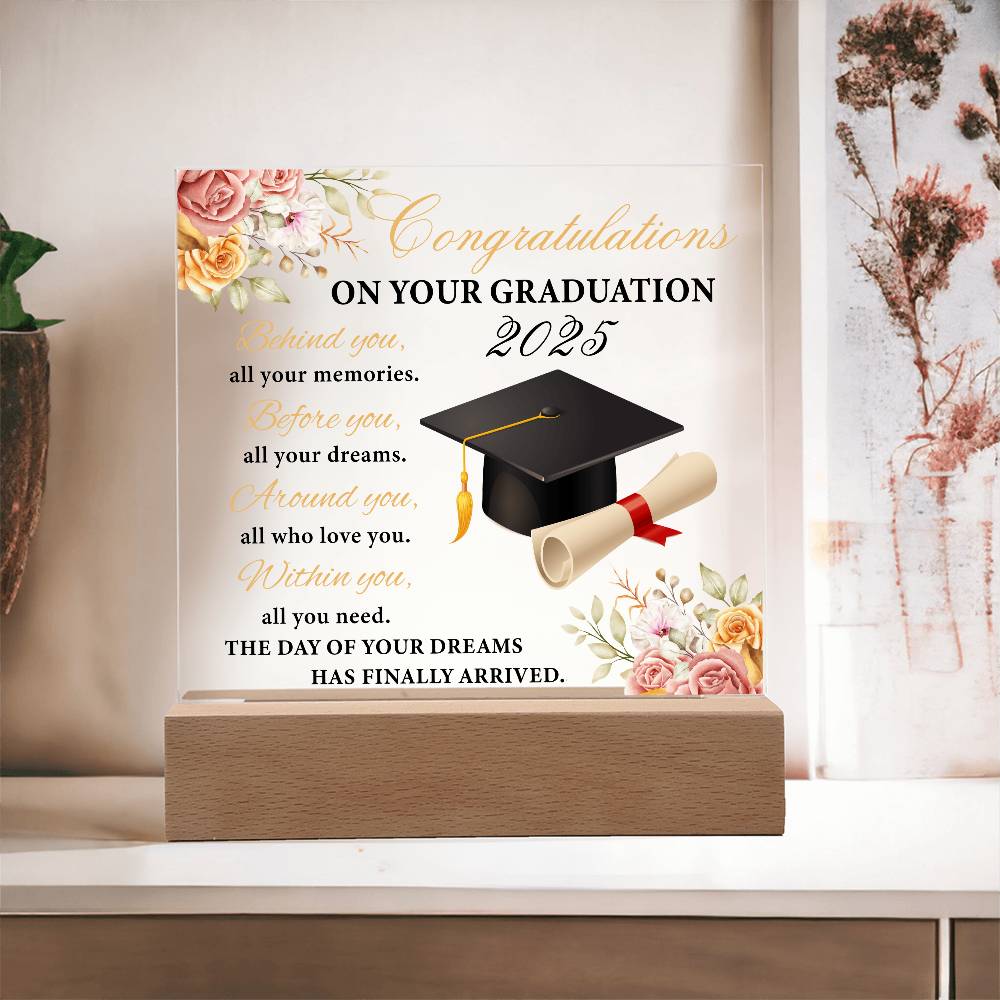 Blooming Success: A Graduate's Floral Salute-Printed Square Acrylic Plaque