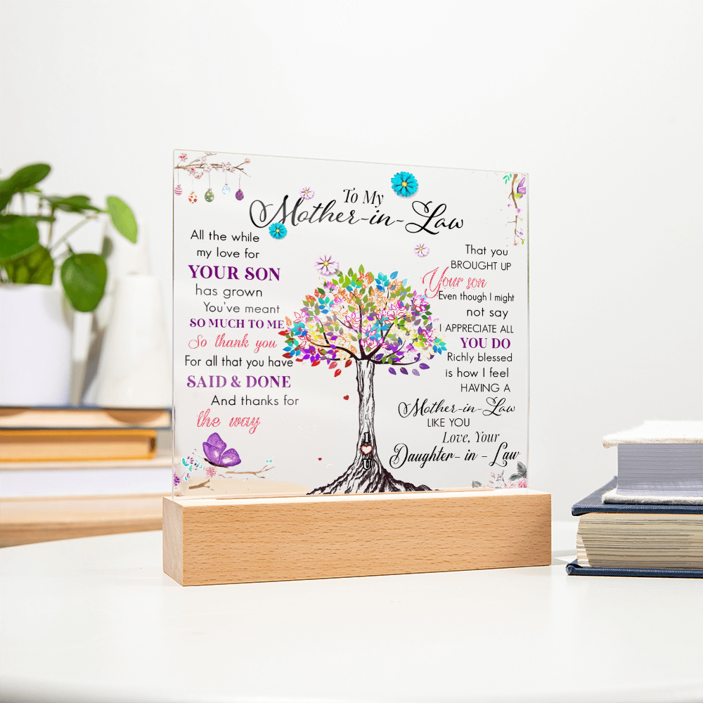 To My Mother-In-Law-Rooted in Gratitude, Blooming in Love-Printed Square Acrylic Plaque