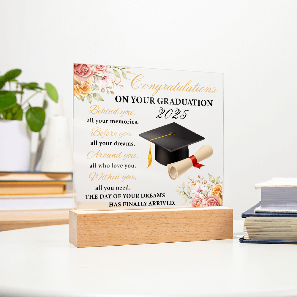 Blooming Success: A Graduate's Floral Salute-Printed Square Acrylic Plaque