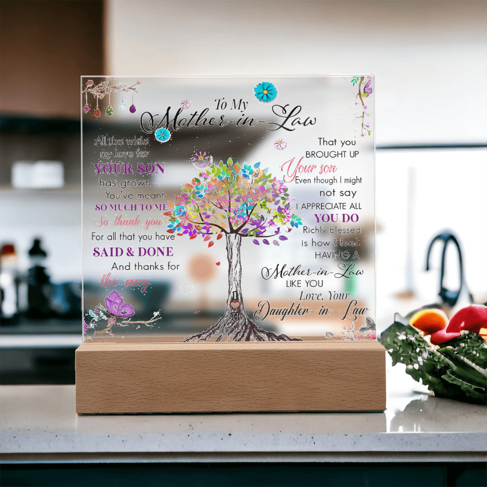 To My Mother-In-Law-Rooted in Gratitude, Blooming in Love-Printed Square Acrylic Plaque