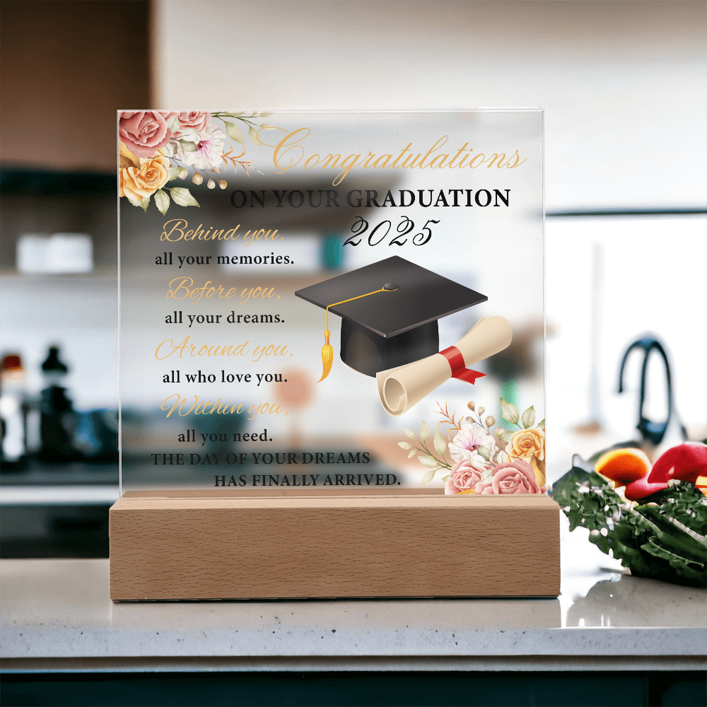 Blooming Success: A Graduate's Floral Salute-Printed Square Acrylic Plaque