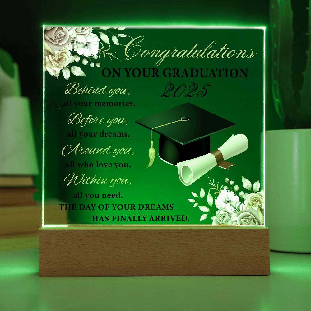 Blooming Success: A Graduate's Floral Salute-Printed Square Acrylic Plaque