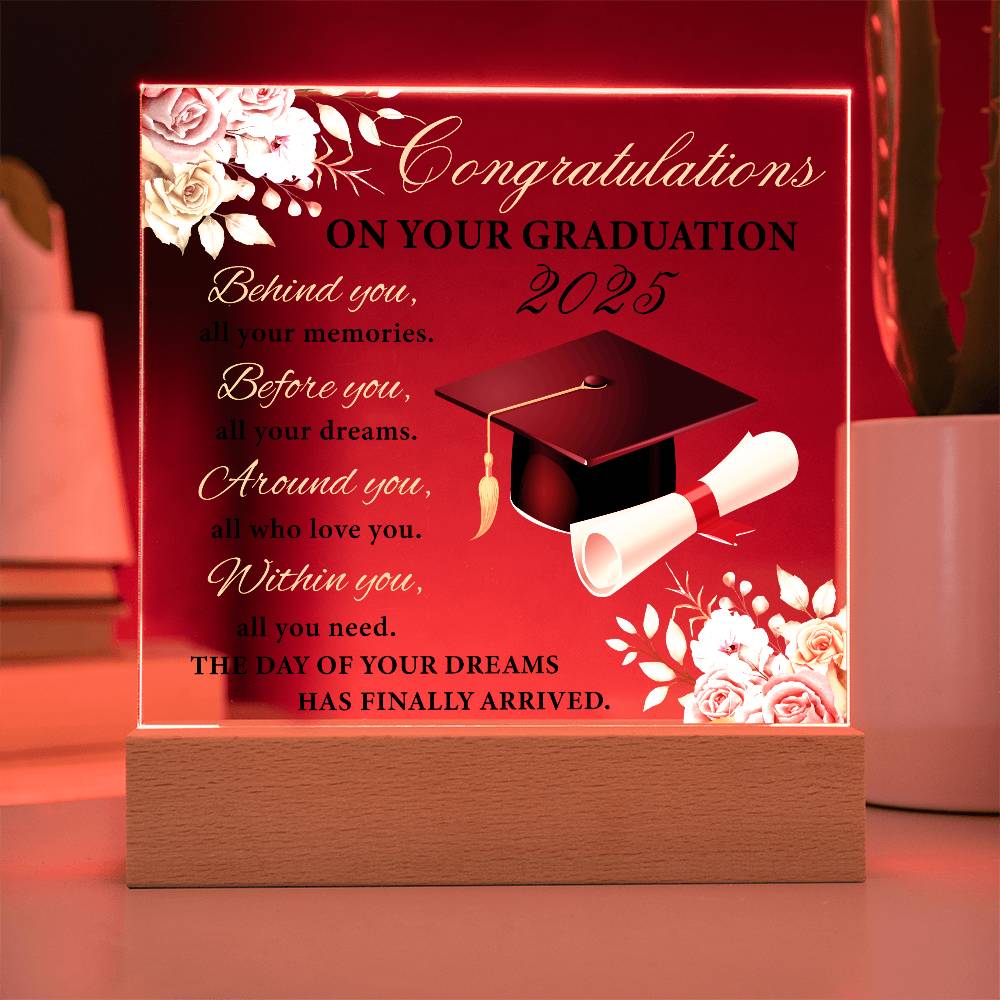 Blooming Success: A Graduate's Floral Salute-Printed Square Acrylic Plaque