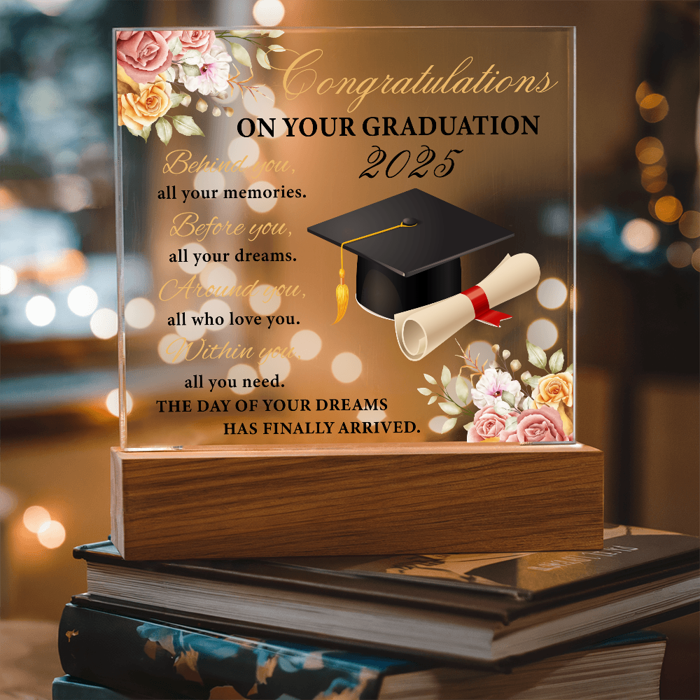 Blooming Success: A Graduate's Floral Salute-Printed Square Acrylic Plaque