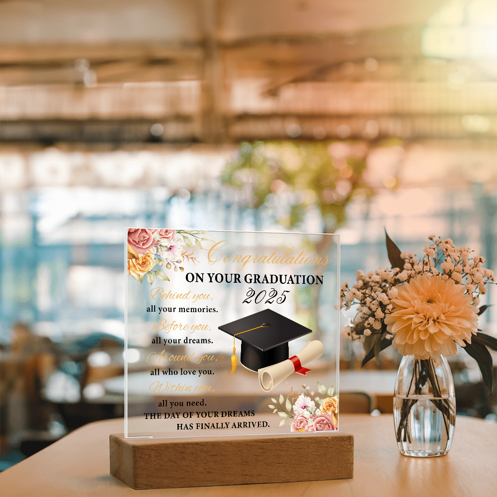 Blooming Success: A Graduate's Floral Salute-Printed Square Acrylic Plaque
