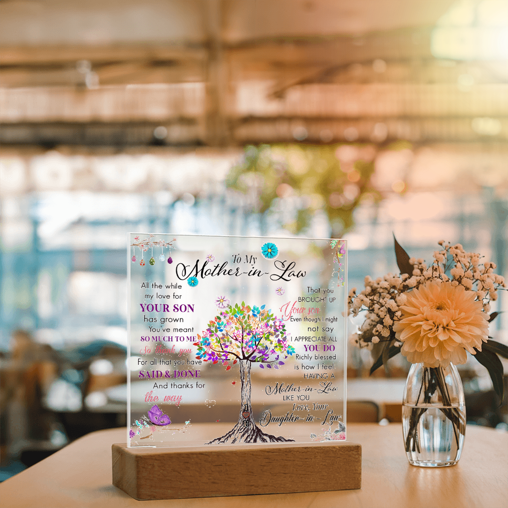 To My Mother-In-Law-Rooted in Gratitude, Blooming in Love-Printed Square Acrylic Plaque
