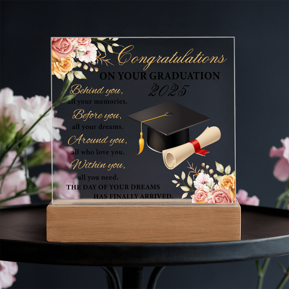 Blooming Success: A Graduate's Floral Salute-Printed Square Acrylic Plaque