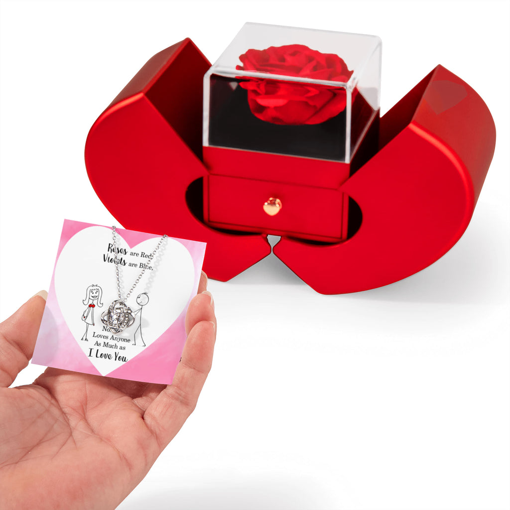 Heart-Shaped Promise - Love Knot Necklace w/ Red Heart Rose Box