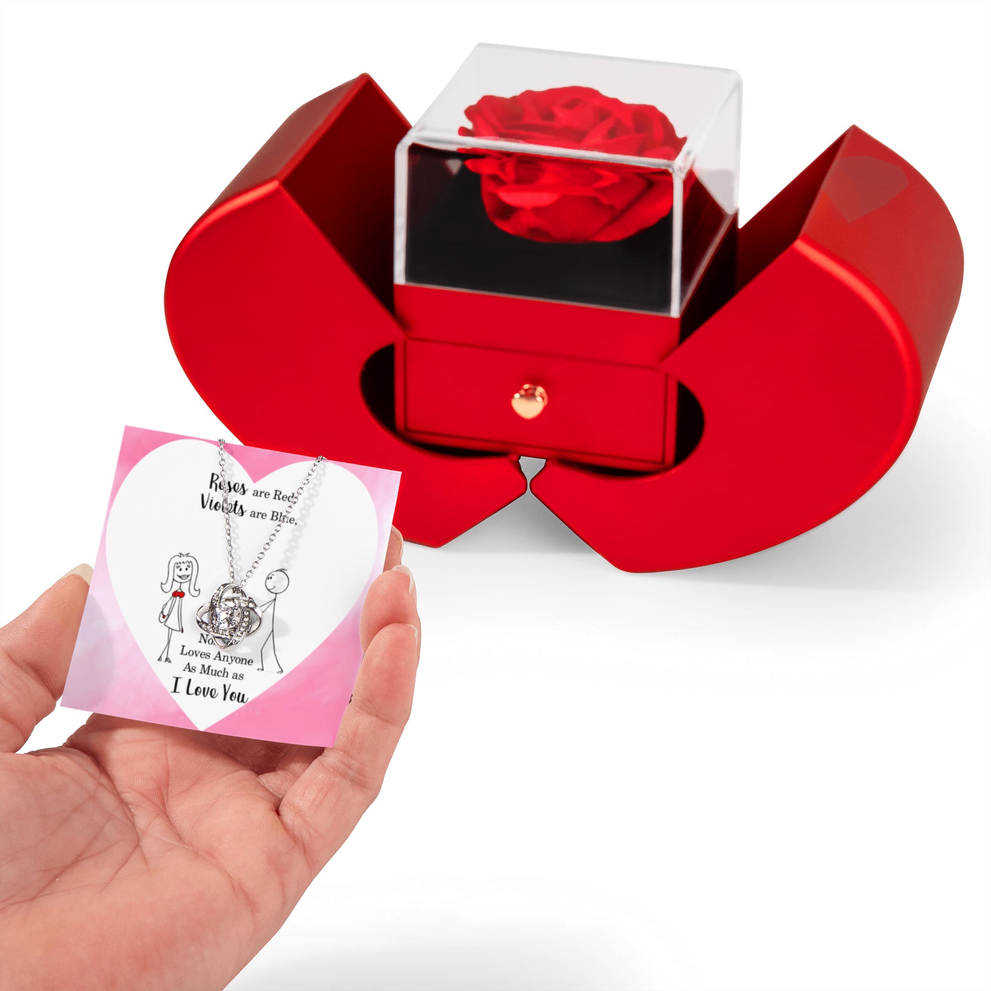 Heart-Shaped Promise - Love Knot Necklace w/ Red Heart Rose Box