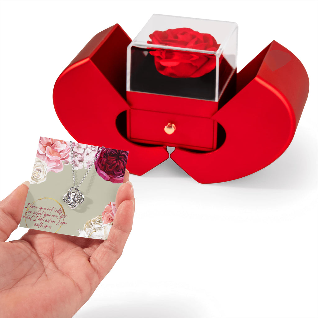 What I Am With You - Love Knot Necklace w/ Red Heart Rose Box