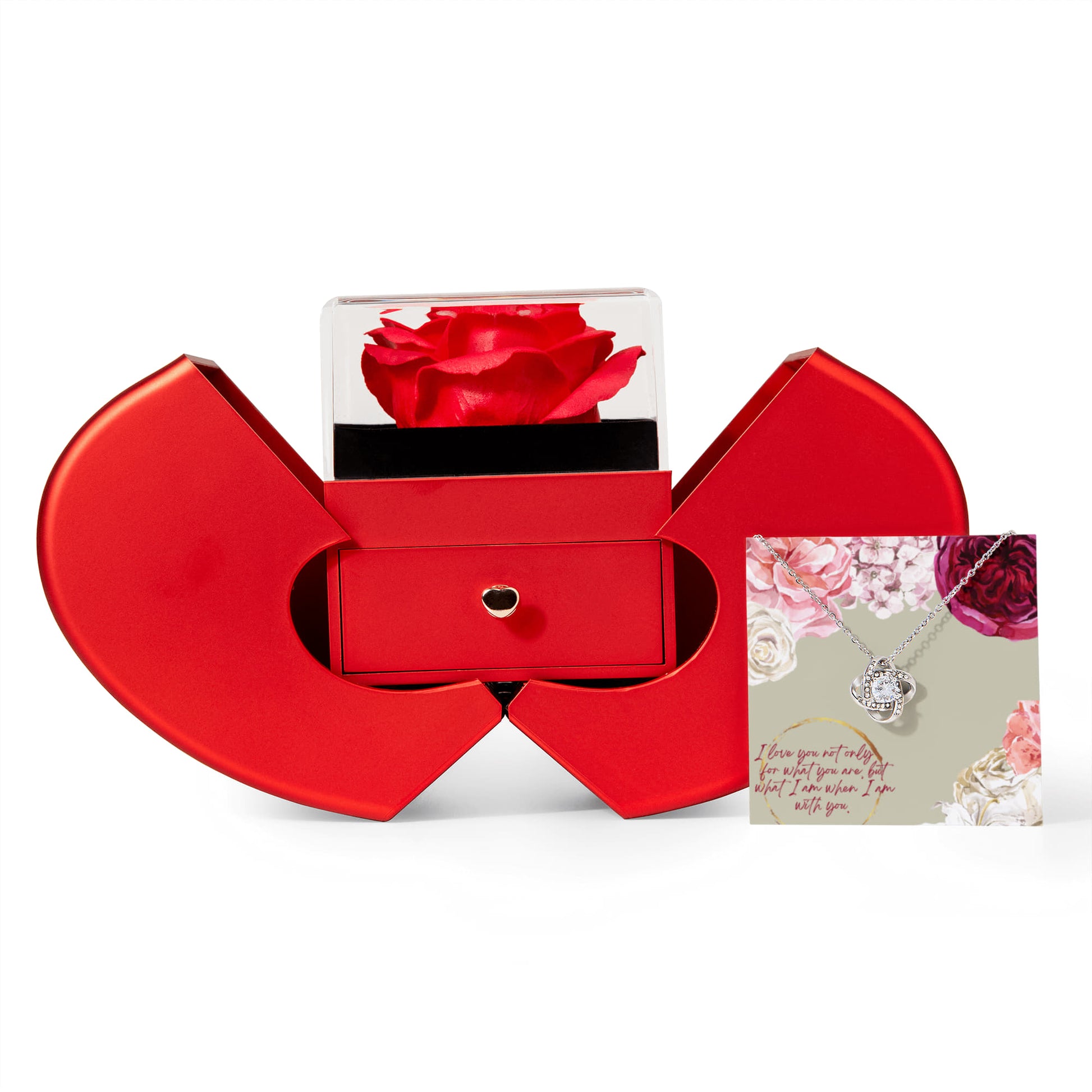 What I Am With You - Love Knot Necklace w/ Red Heart Rose Box