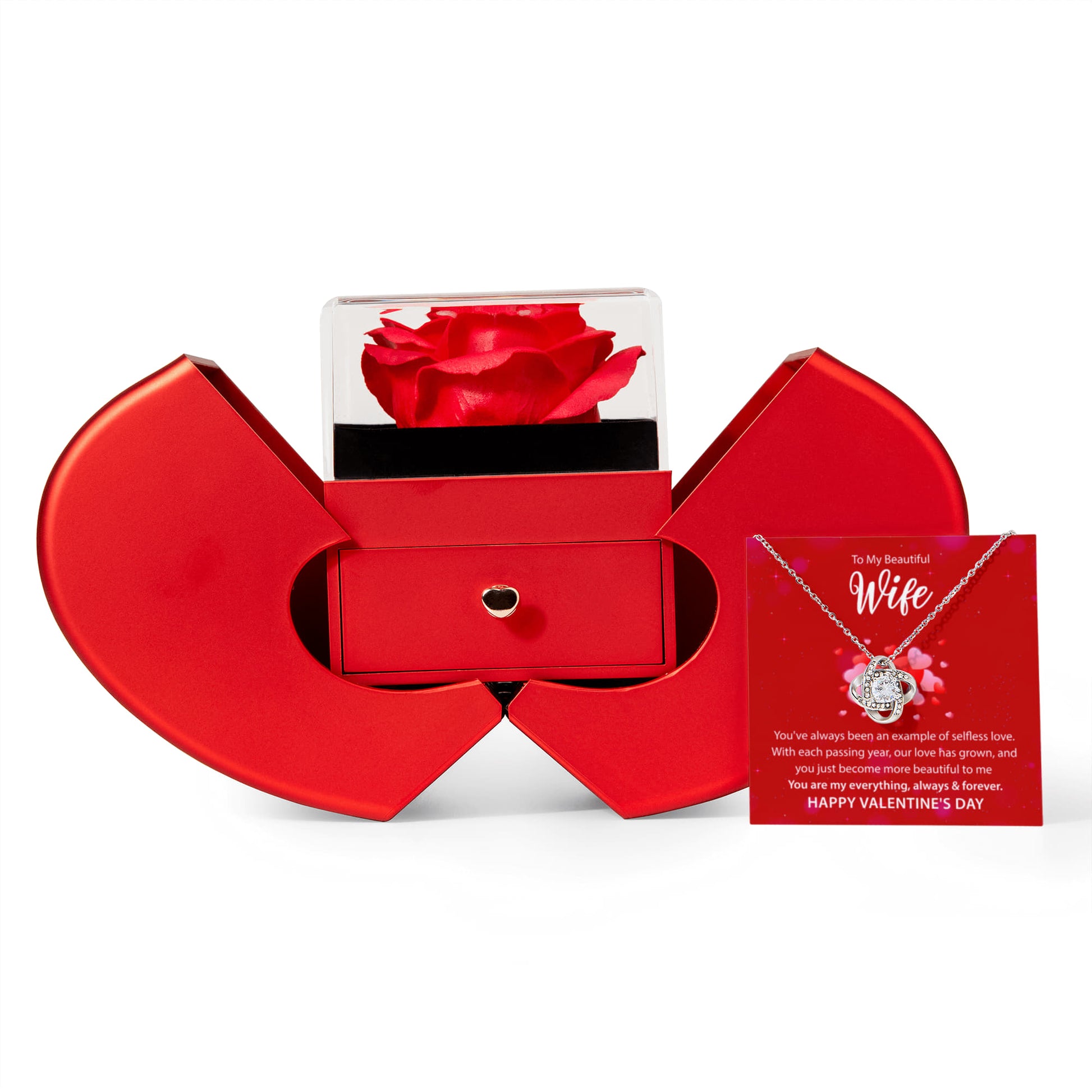 To My Wife: You Are My Everything Love Knot Necklace Happy Valentine's Day w/ Red Heart Rose Box