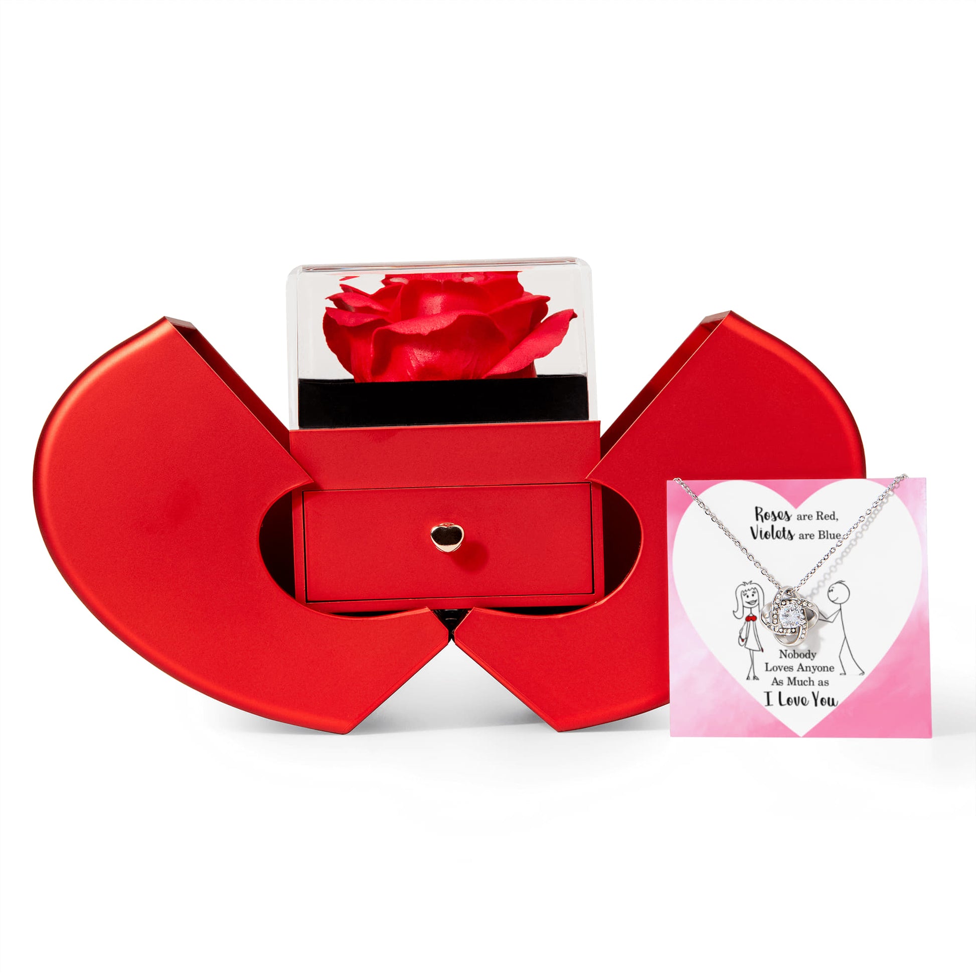 Heart-Shaped Promise - Love Knot Necklace w/ Red Heart Rose Box