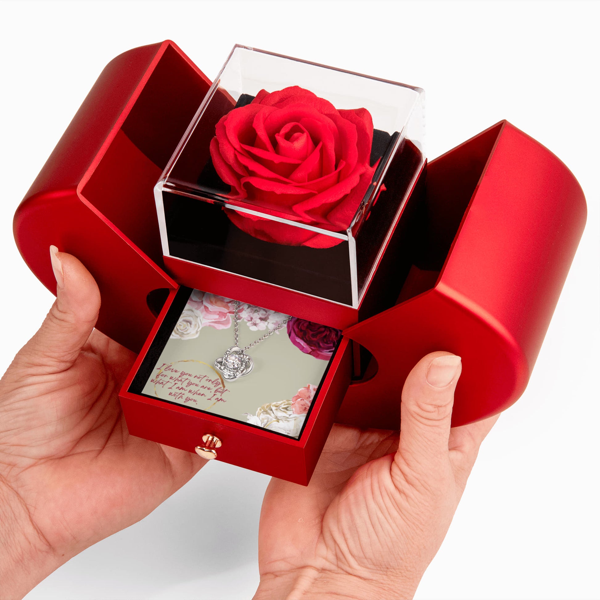 What I Am With You - Love Knot Necklace w/ Red Heart Rose Box