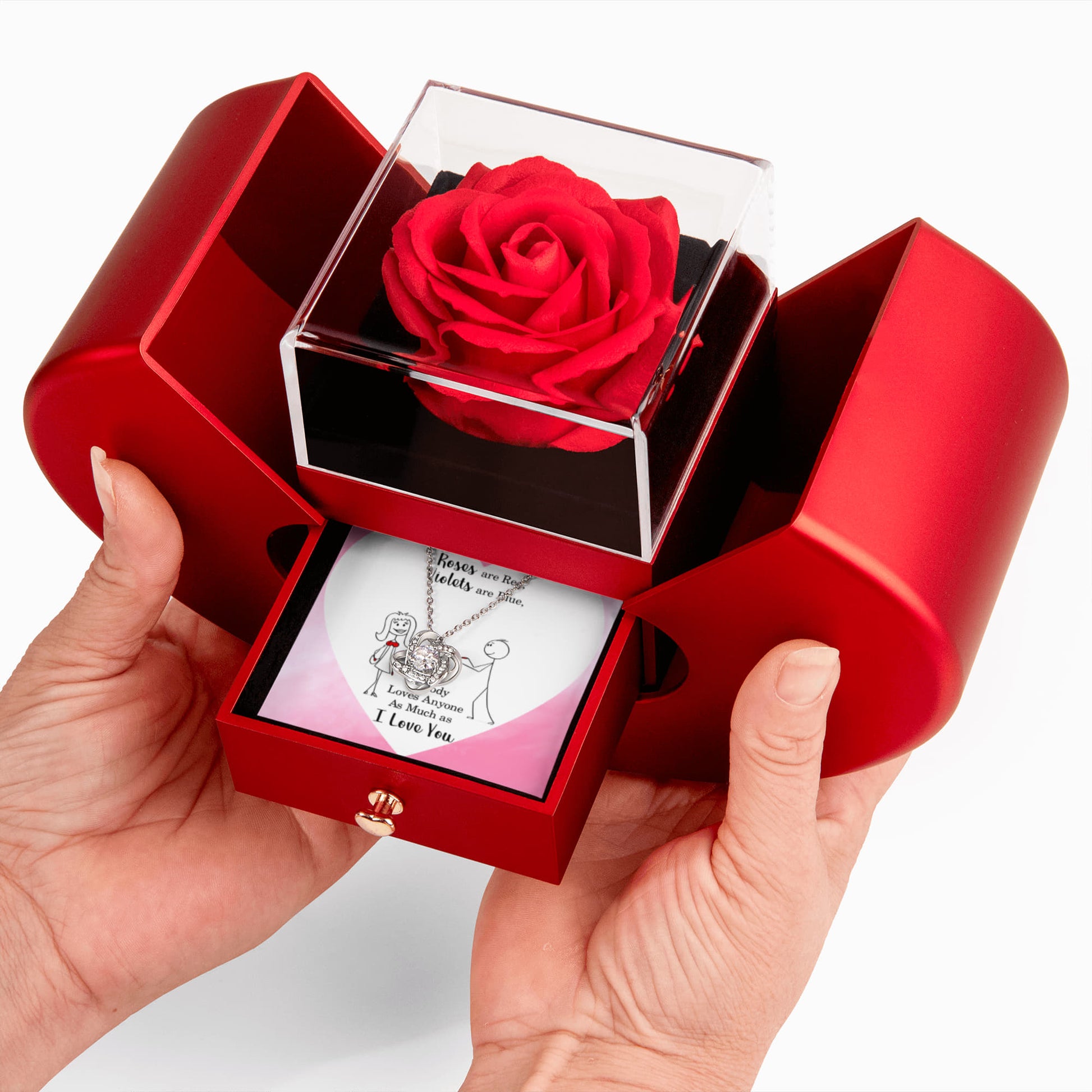 Heart-Shaped Promise - Love Knot Necklace w/ Red Heart Rose Box