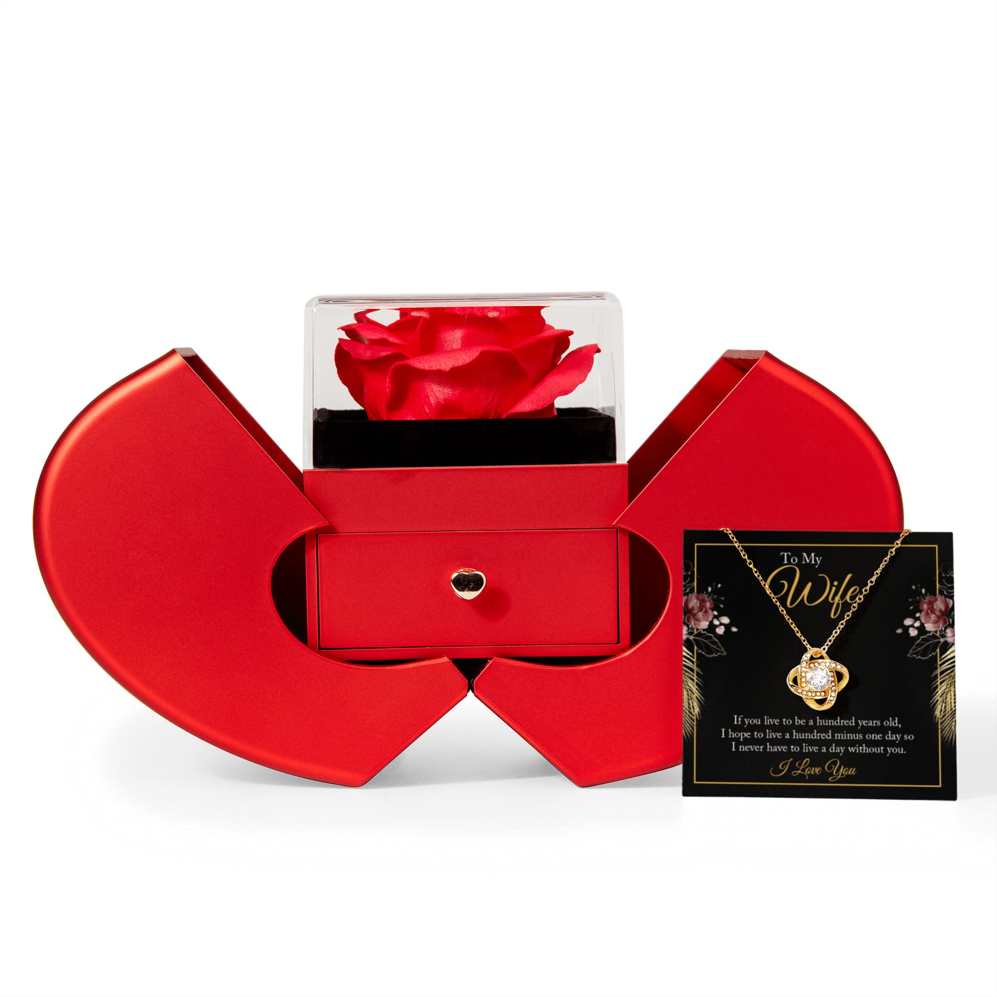 To My Wife — A Hundred Years of Us - Love Knot Necklace w/Red Heart Rose Box
