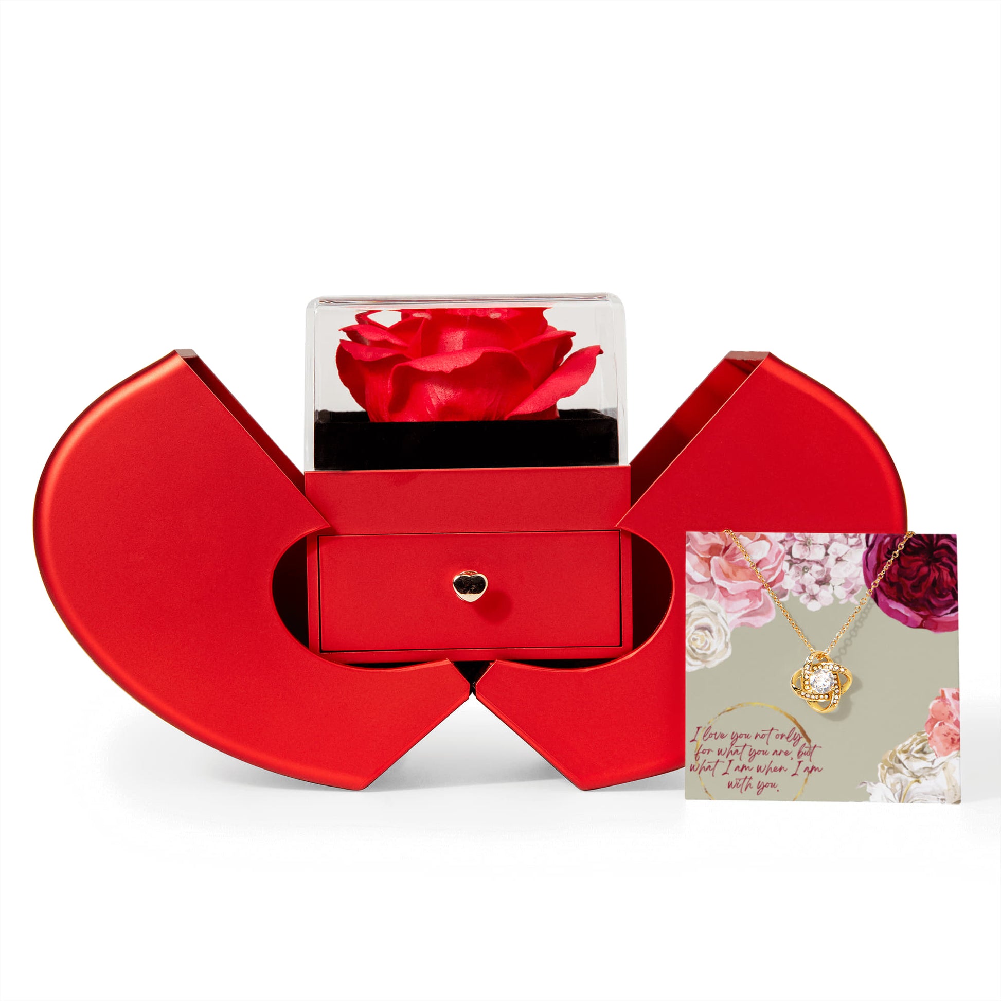 What I Am With You - Love Knot Necklace w/ Red Heart Rose Box