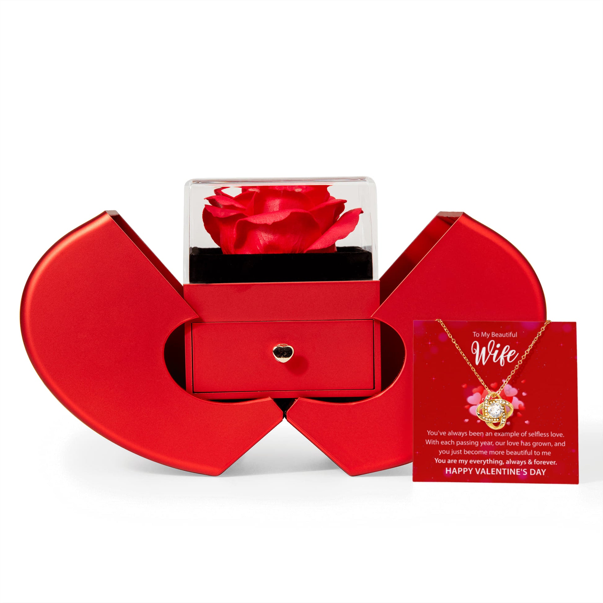To My Wife: You Are My Everything Love Knot Necklace Happy Valentine's Day w/ Red Heart Rose Box