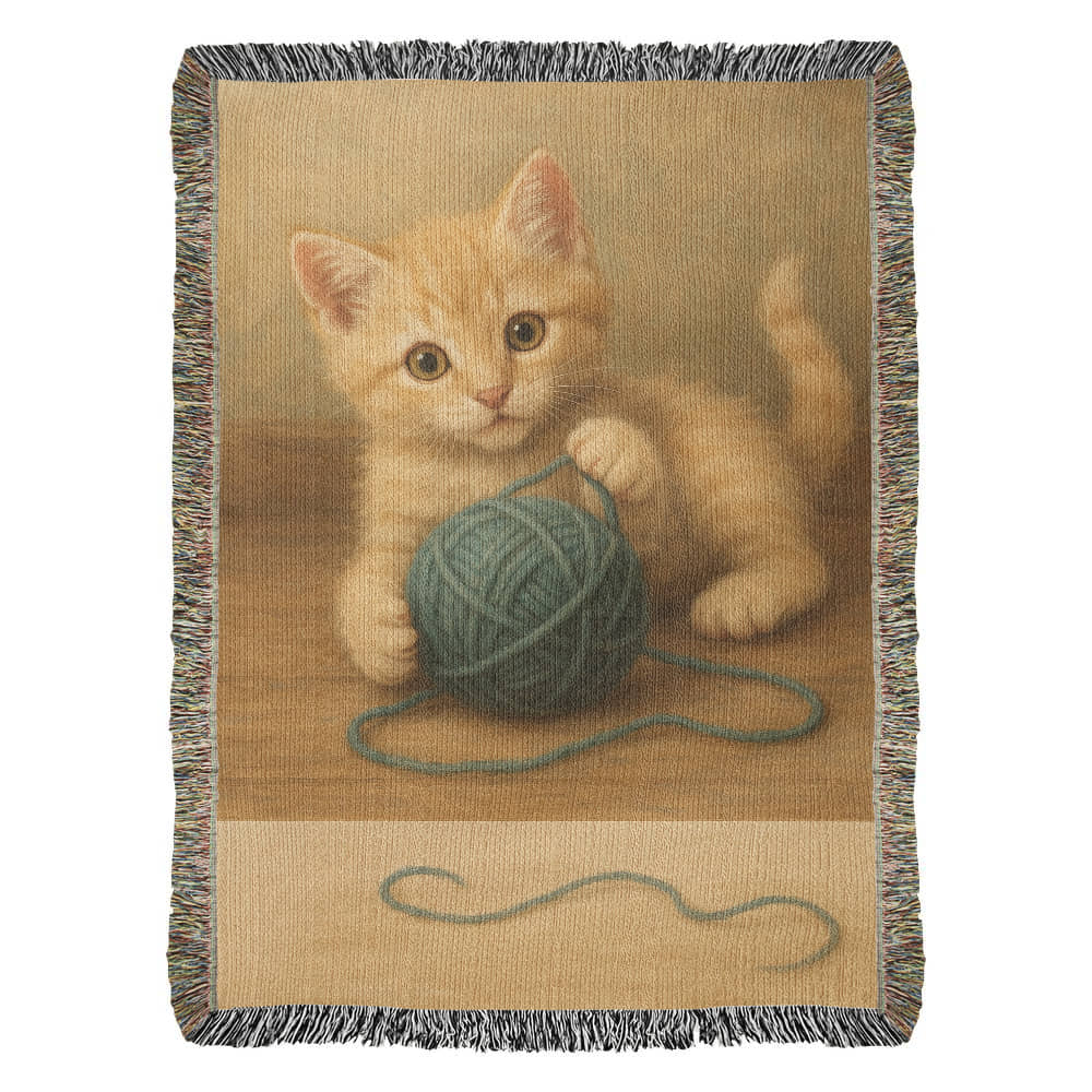 Whiskers & Twists: A Purrfect Playtime Moment-Heirloom Artwork Woven Blanket