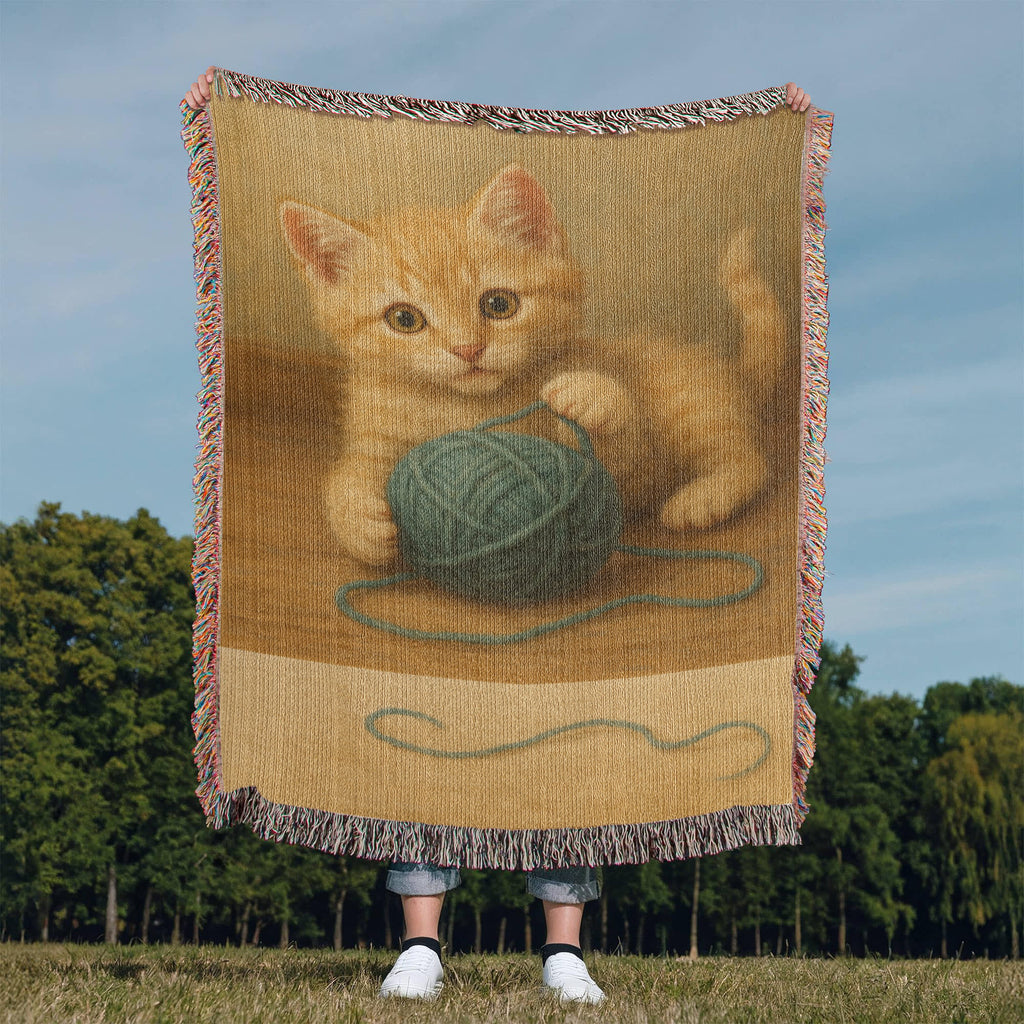 Whiskers & Twists: A Purrfect Playtime Moment-Heirloom Artwork Woven Blanket
