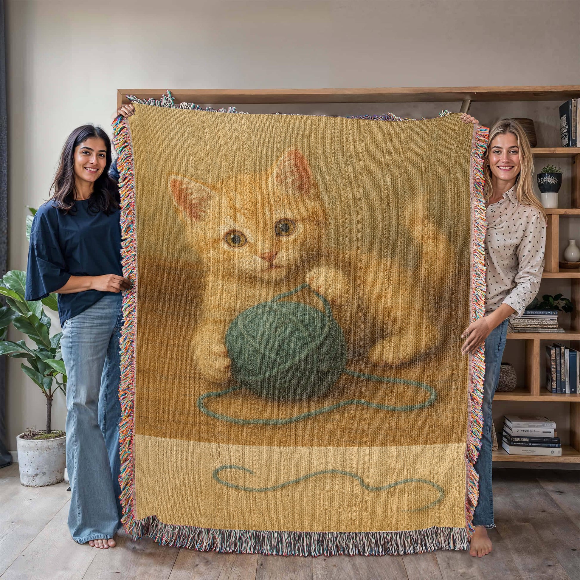 Whiskers & Twists: A Purrfect Playtime Moment-Heirloom Artwork Woven Blanket