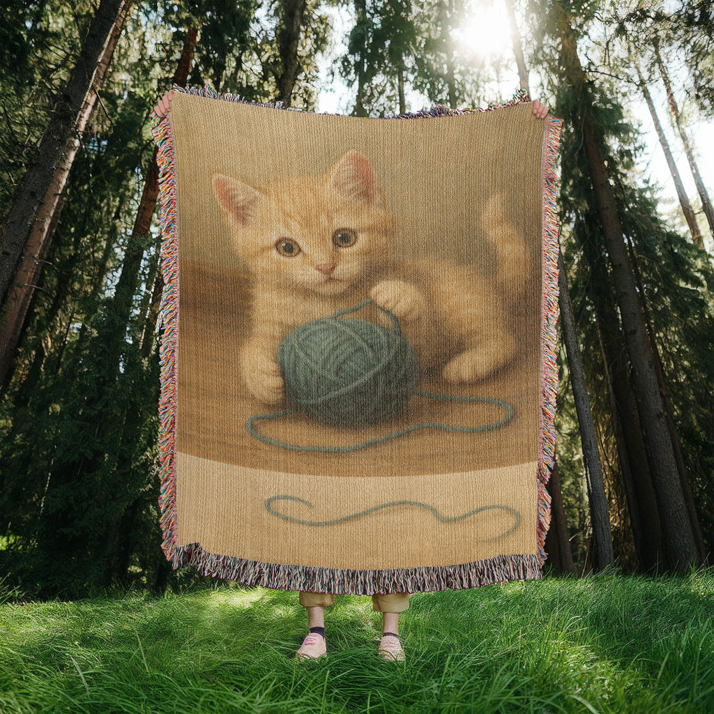 Whiskers & Twists: A Purrfect Playtime Moment-Heirloom Artwork Woven Blanket