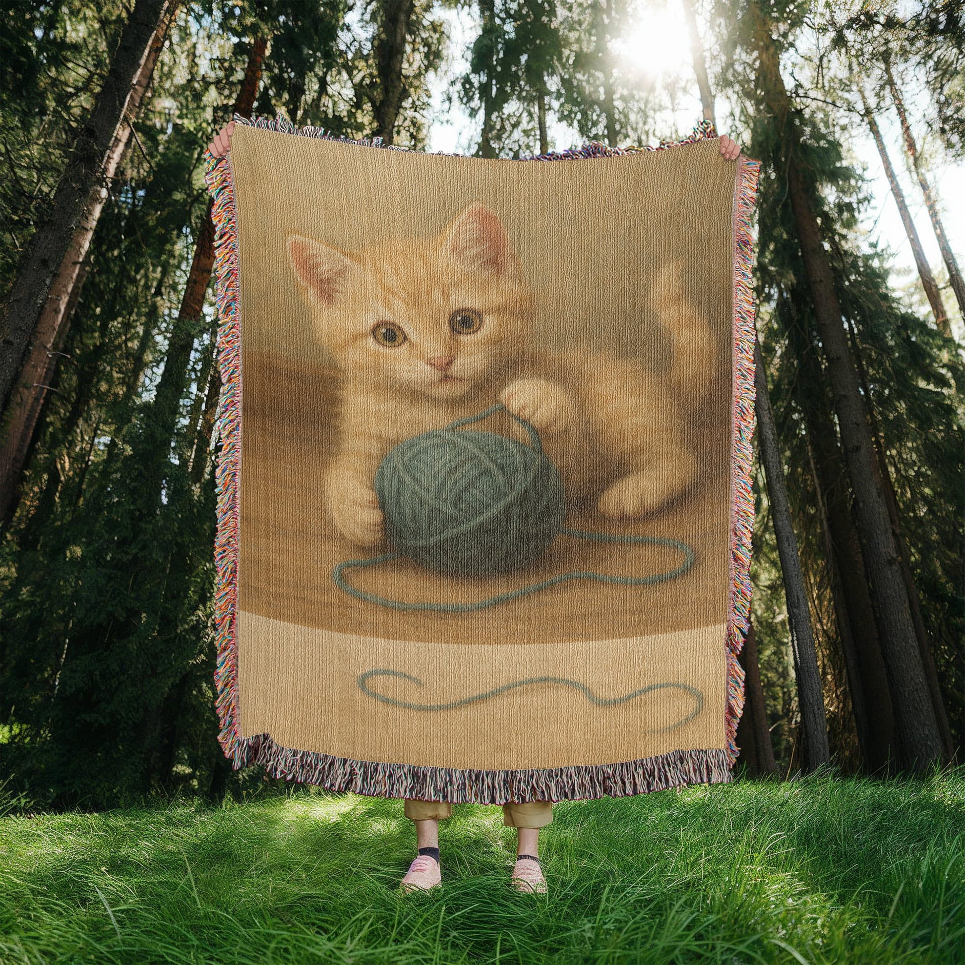 Whiskers & Twists: A Purrfect Playtime Moment-Heirloom Artwork Woven Blanket