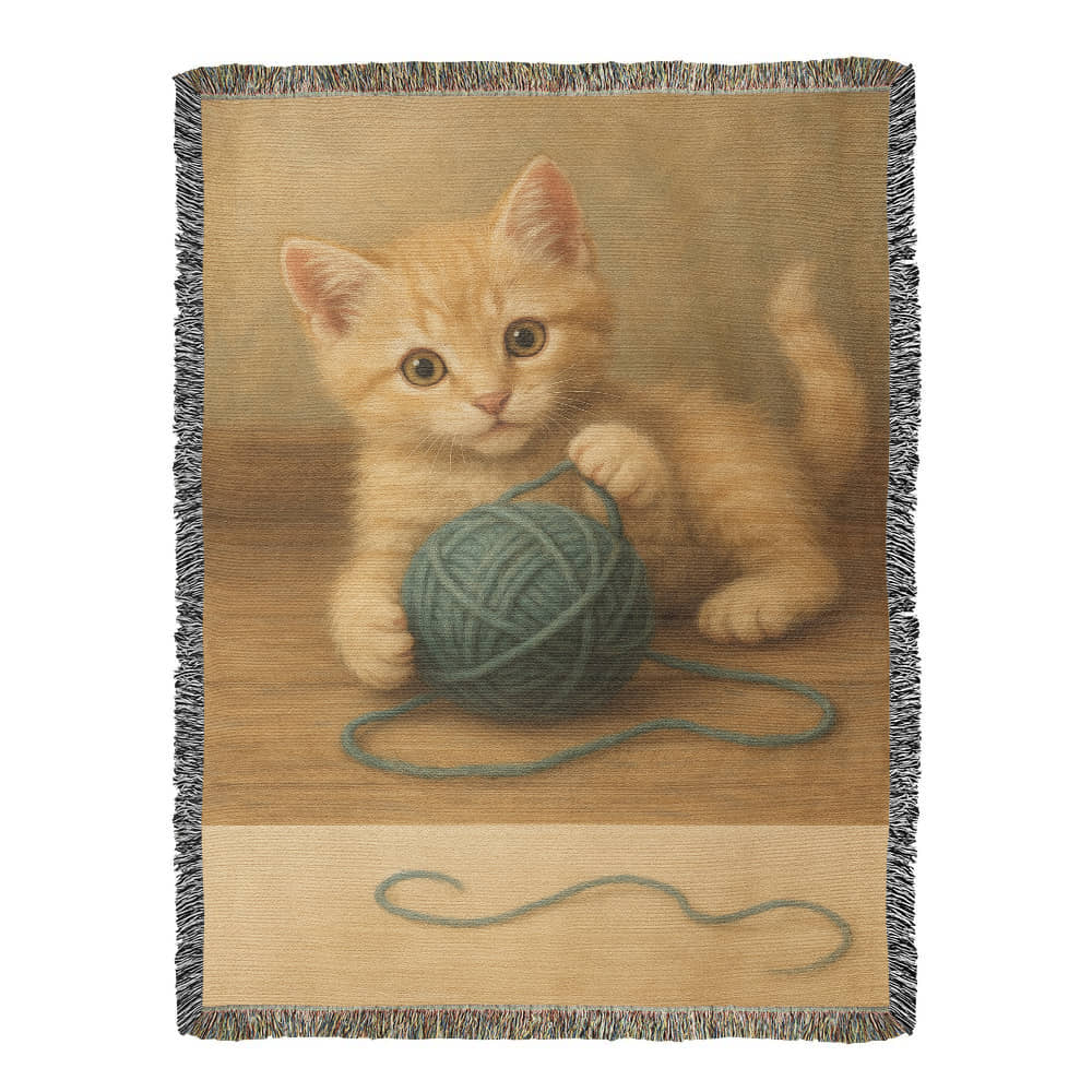 Whiskers & Twists: A Purrfect Playtime Moment-Heirloom Artwork Woven Blanket