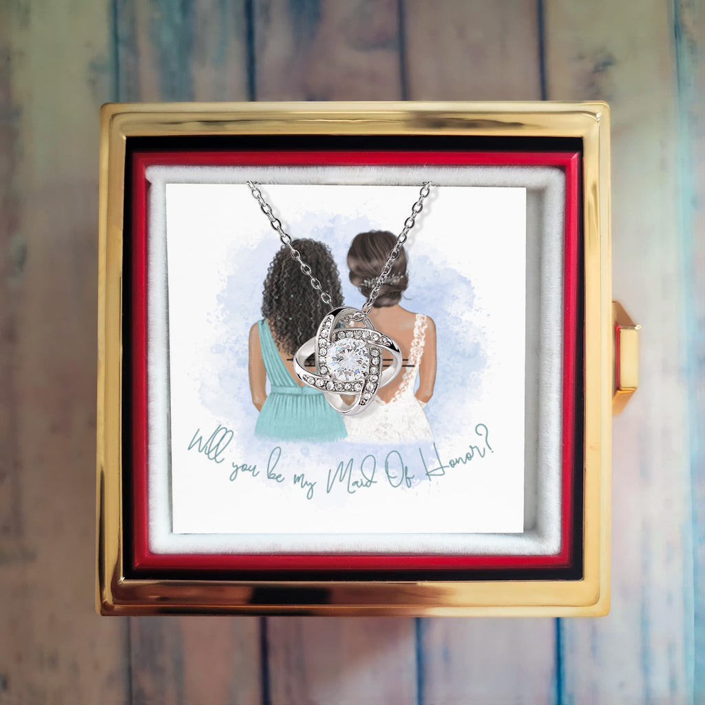 By My Side: A Maid of Honor Moment-Love Knot Necklace w/ Rotating Heart Giftbox