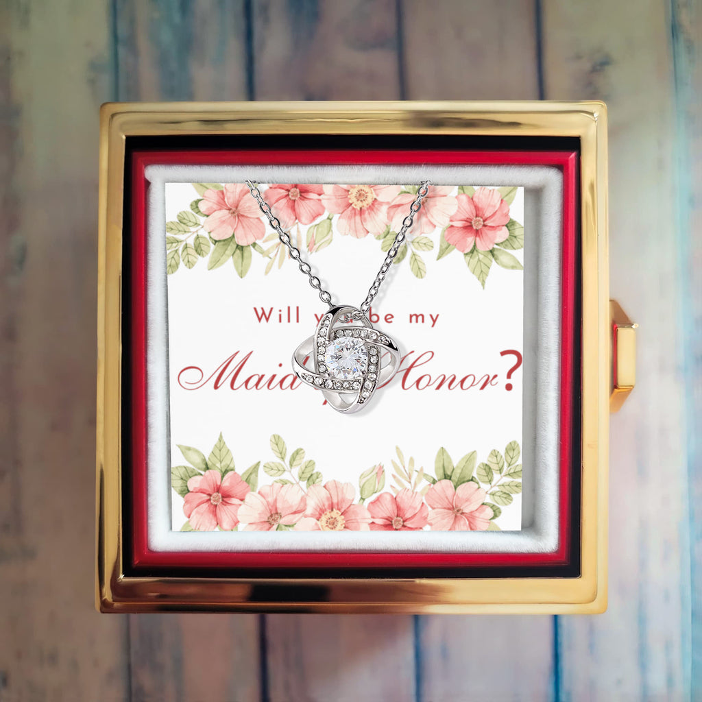 Petals of Honor: Your Maid of Honor Proposal-Love Knot Necklace w/ Rotating Heart Giftbox