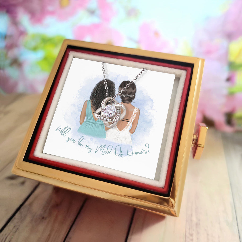By My Side: A Maid of Honor Moment-Love Knot Necklace w/ Rotating Heart Giftbox