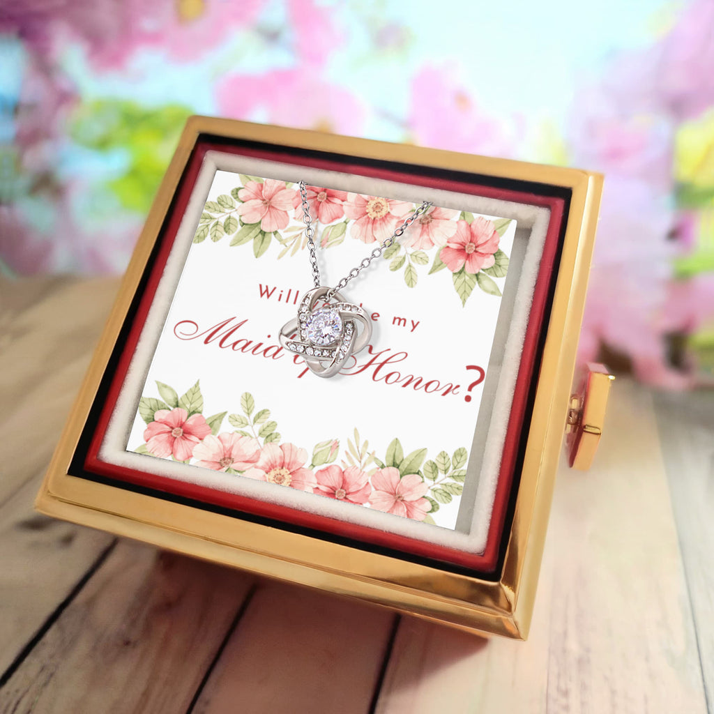 Petals of Honor: Your Maid of Honor Proposal-Love Knot Necklace w/ Rotating Heart Giftbox