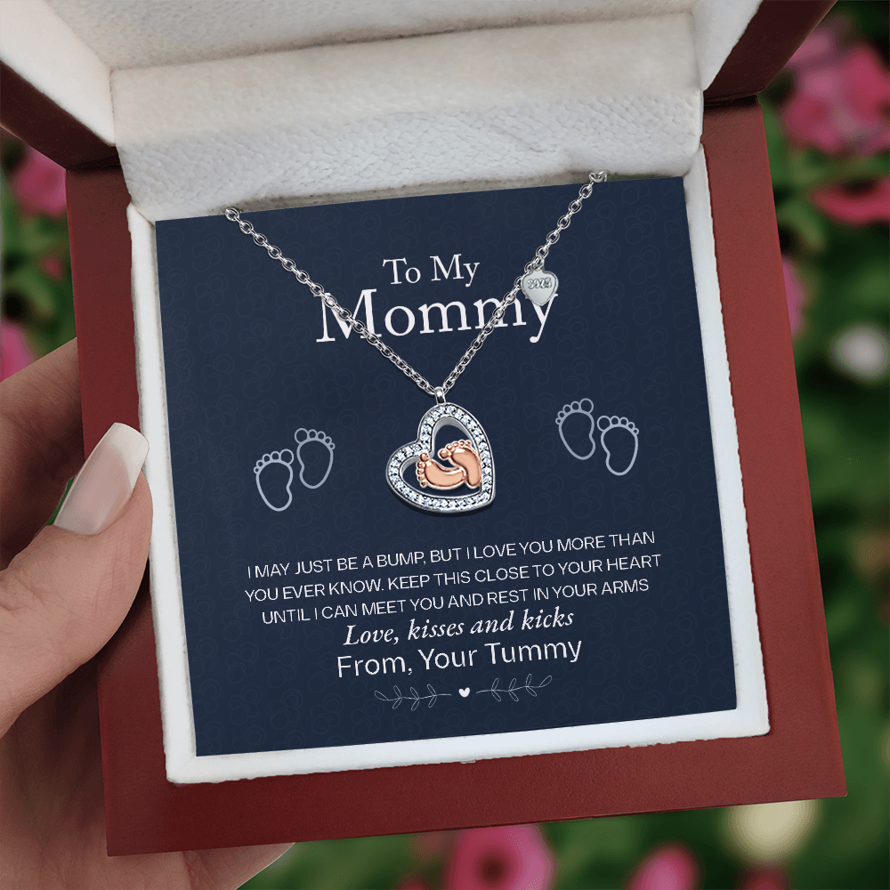 Love, Kisses & Kicks: A Little One's Whisper-(Expectant Mother)Baby Feet Heart Necklace