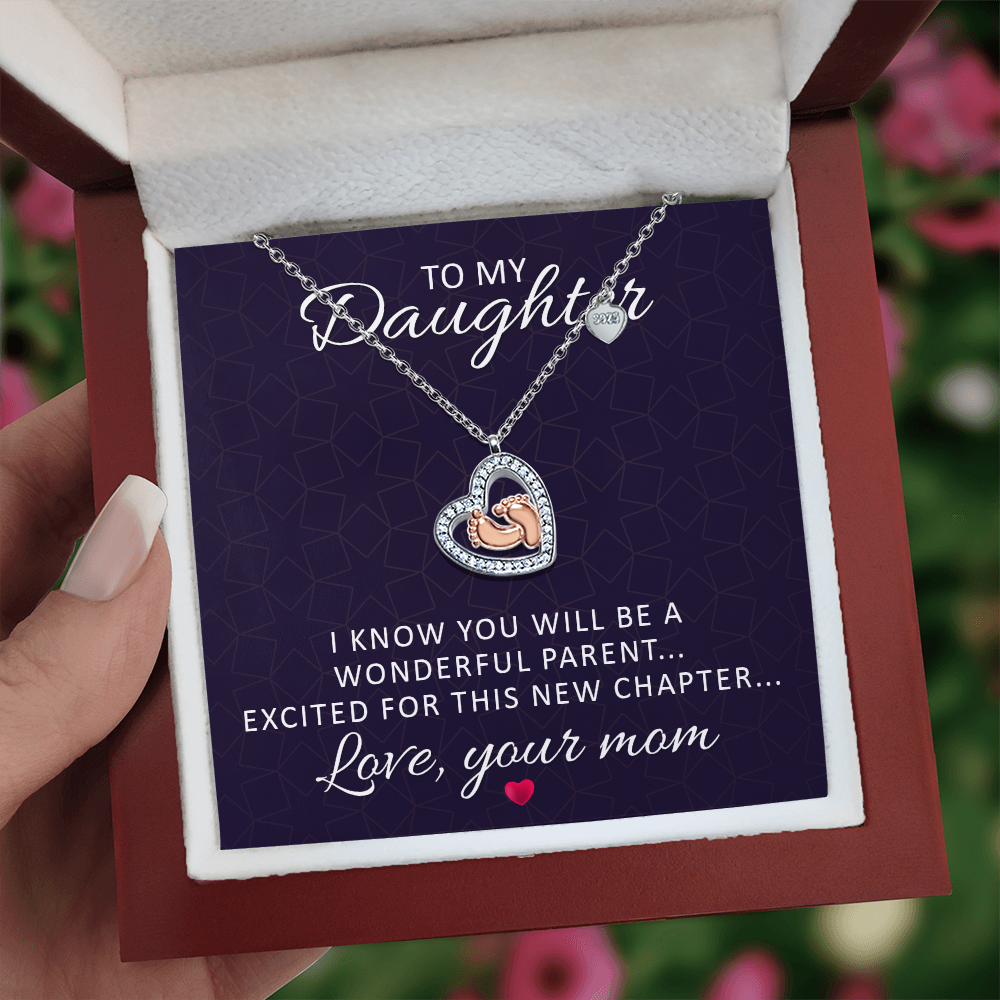 I Know You Will Be A Wonderful Parent-From Mom to Daughter-Baby Feet Heart Necklace