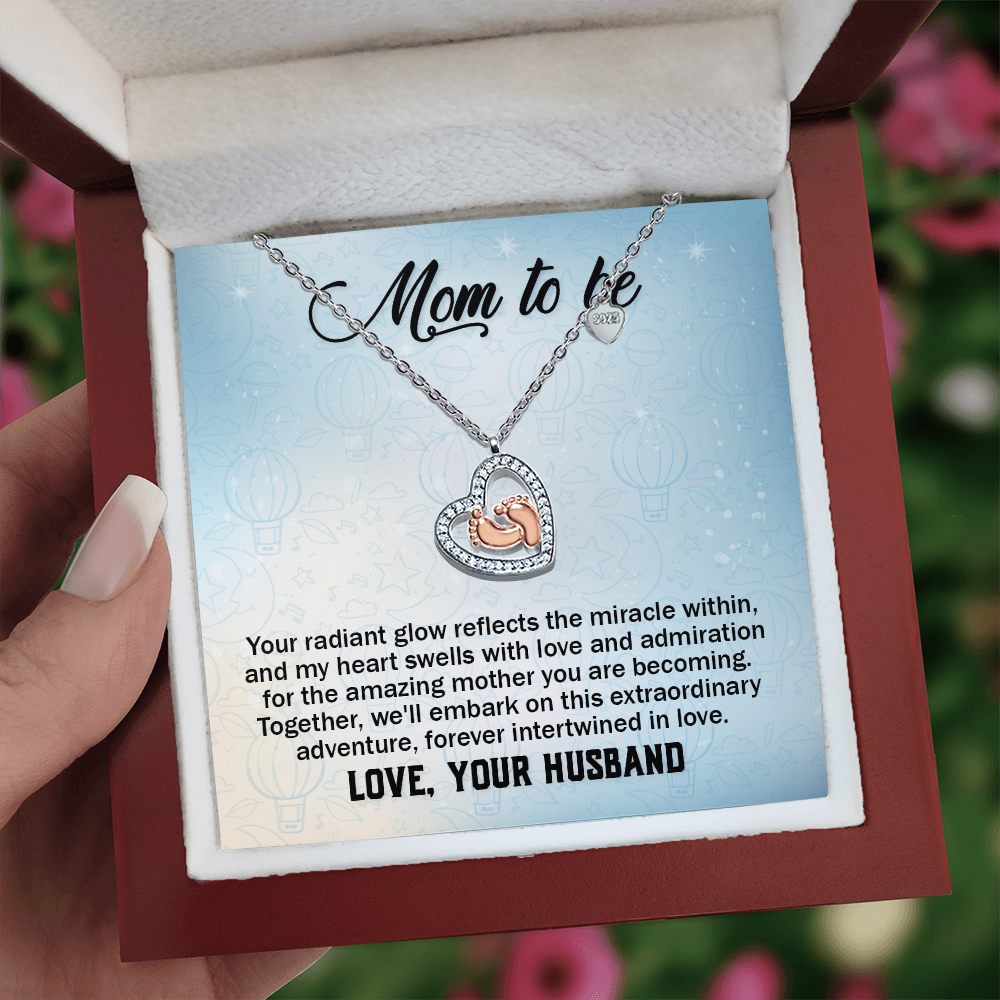 Mom To Be- Your Radiant Glow Reflects The Miracle Within-Love, Your Husband-Baby Feet Heart Necklace