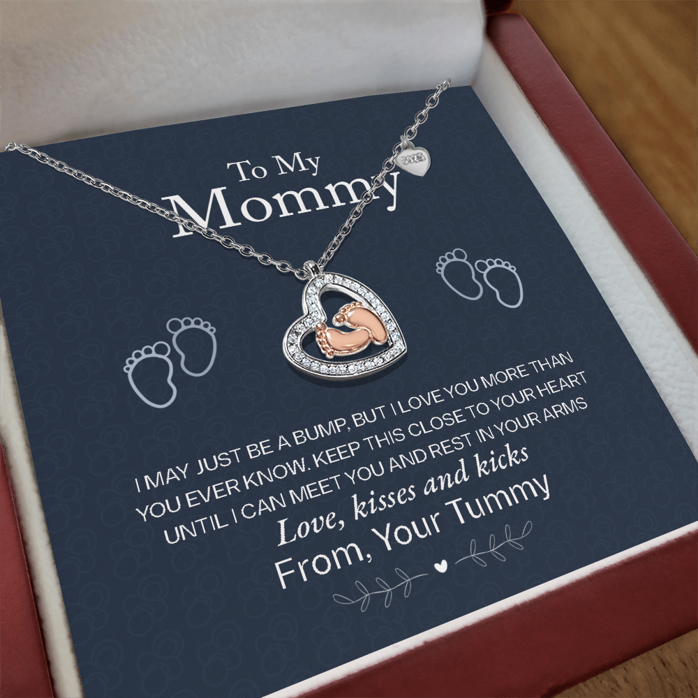 Love, Kisses & Kicks: A Little One's Whisper-(Expectant Mother)Baby Feet Heart Necklace