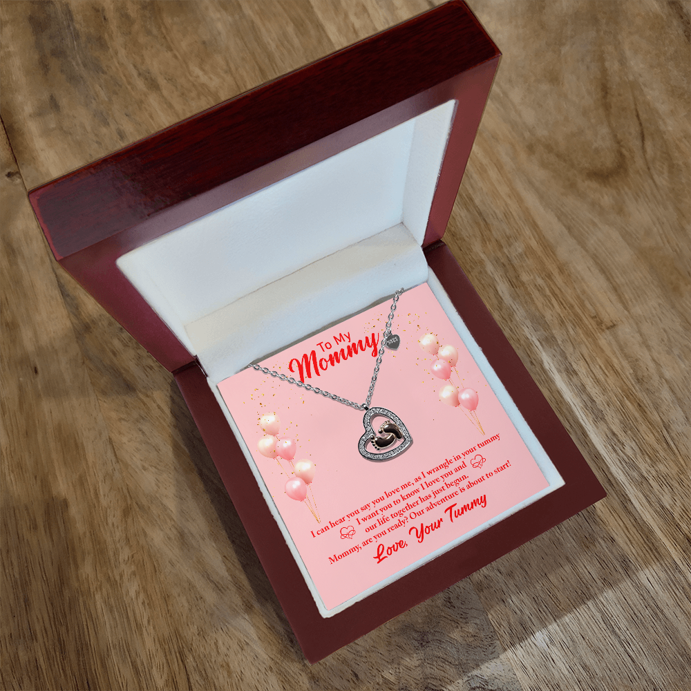 To My Mommy-I Can Hear You (Expectant Mommy) Baby Feet Heart Necklace
