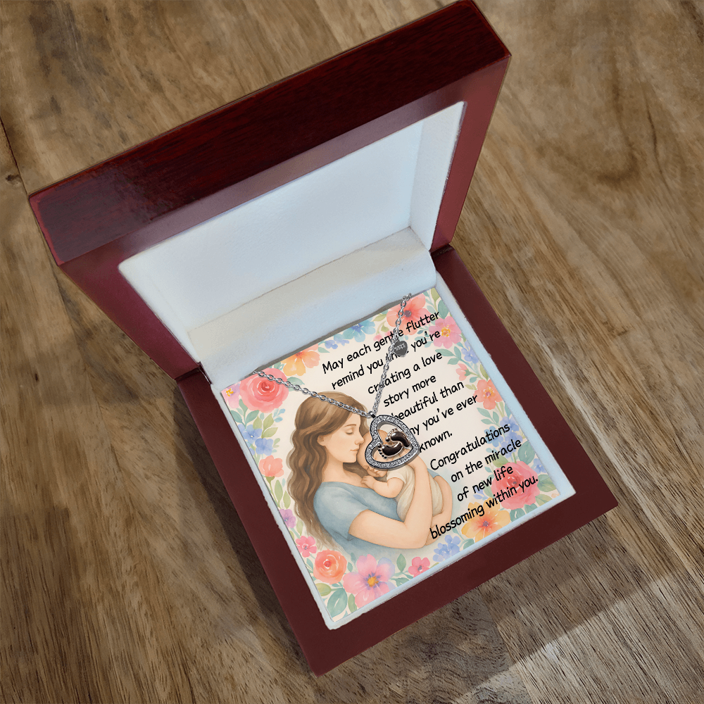 May Each Gentle Flutter Remind You That You're Creating A Love Story-(Expectant Mother) Baby Feet Heart Necklace