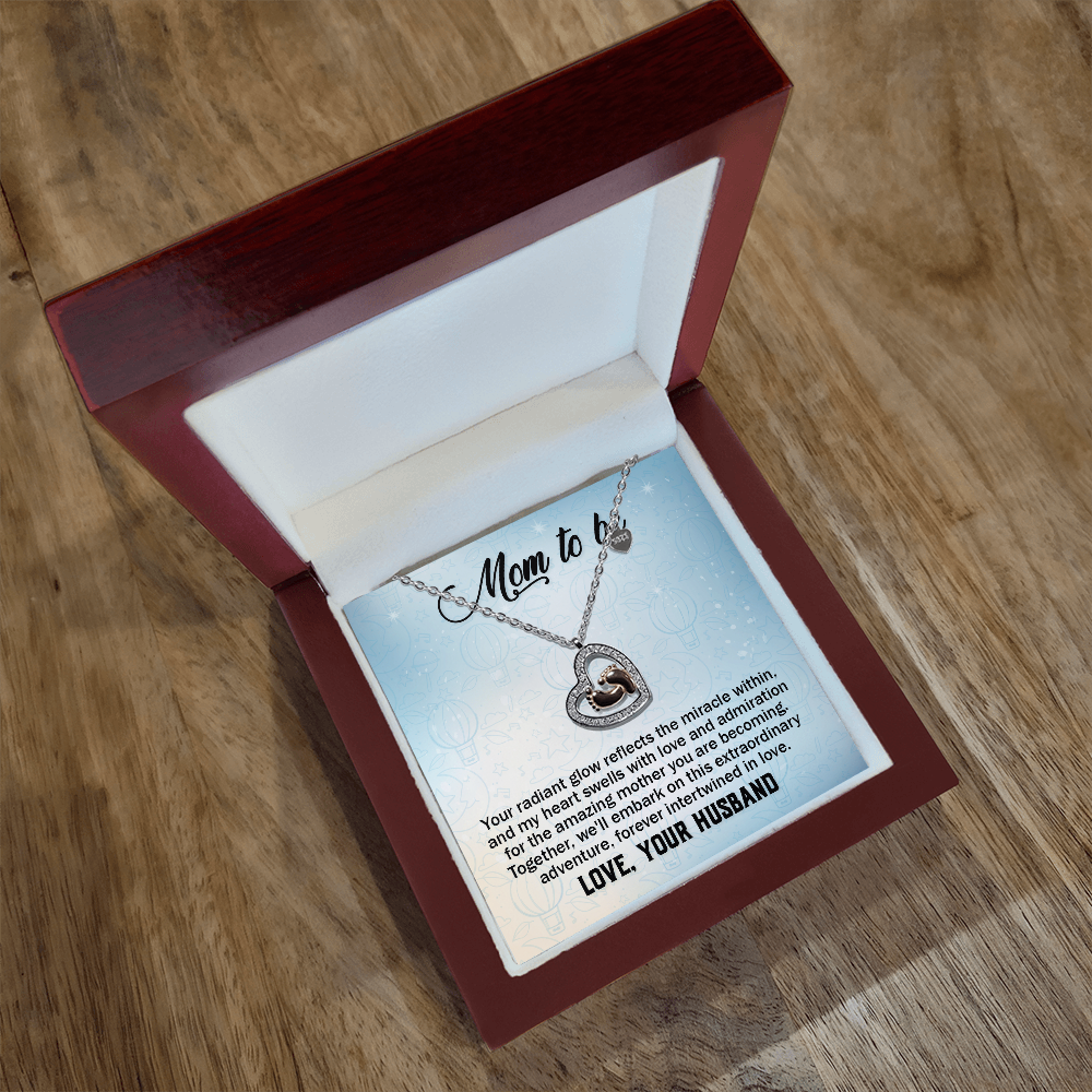 Mom To Be- Your Radiant Glow Reflects The Miracle Within-Love, Your Husband-Baby Feet Heart Necklace