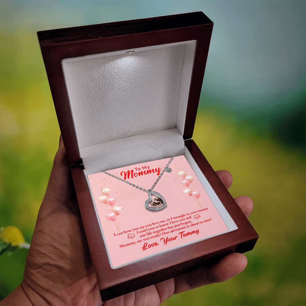 To My Mommy-I Can Hear You (Expectant Mommy) Baby Feet Heart Necklace