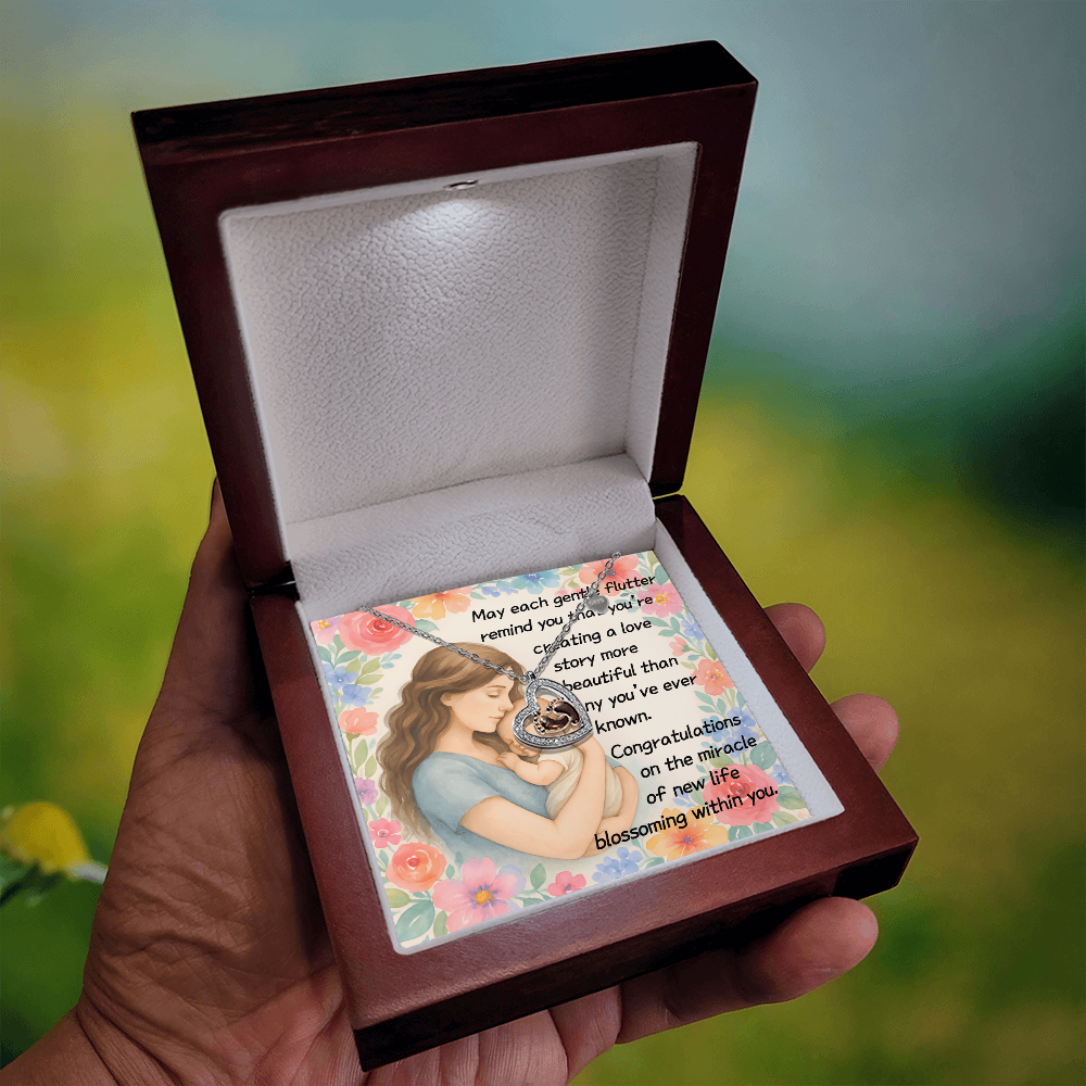 May Each Gentle Flutter Remind You That You're Creating A Love Story-(Expectant Mother) Baby Feet Heart Necklace